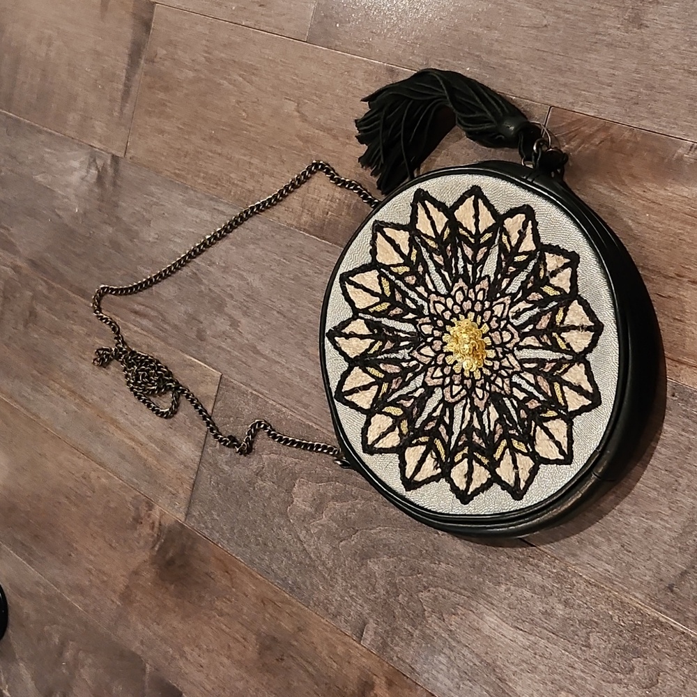 Jasper & Jeera Anthropologie, boho crossbody bag, round mandala purse
